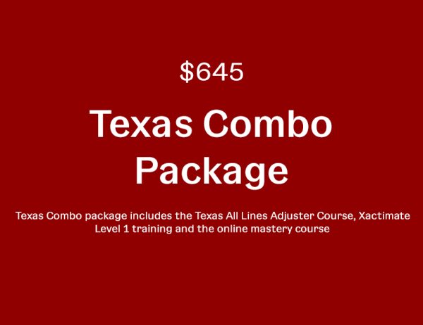 A red and white graphic with the words texas combo package $ 6 4 5.